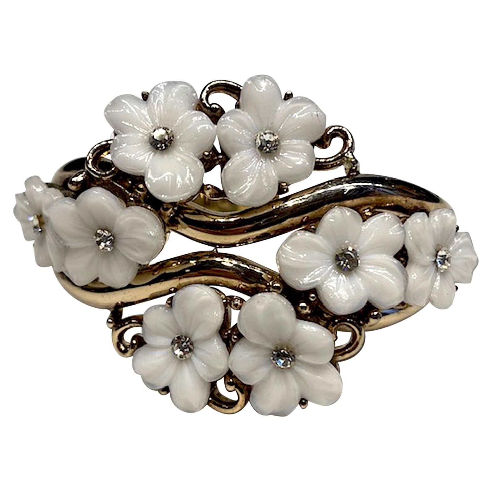 Trifari Alfred Philppe 1951 Glass Flower Bangle Bracelet