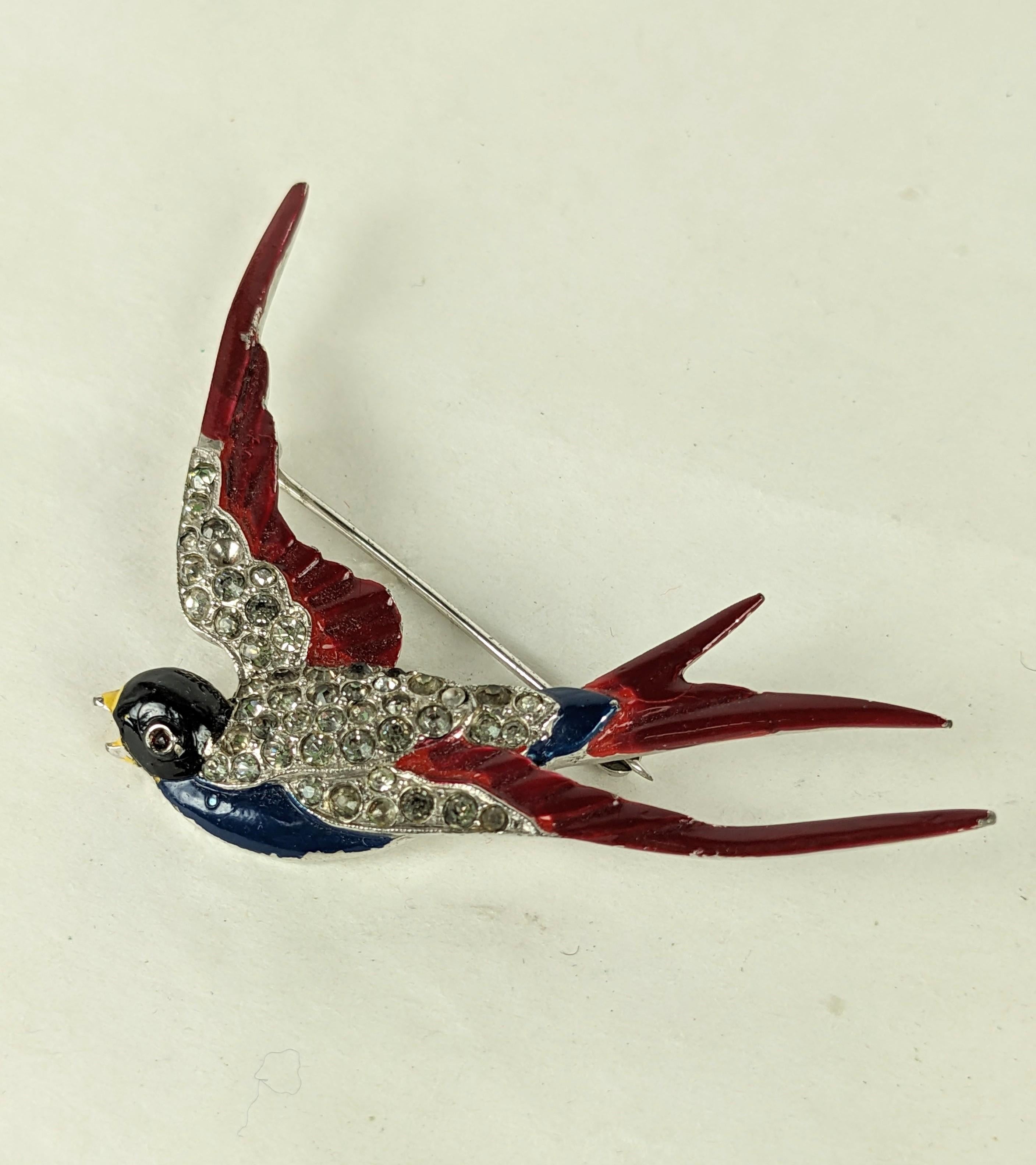 Women's Trifari Art Deco Enamel Sparrow, Alfred Phillipe For Sale