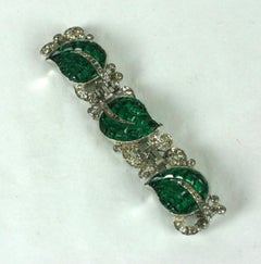 Trifari Art Deco Invisibly Set Green Leaf Brooch