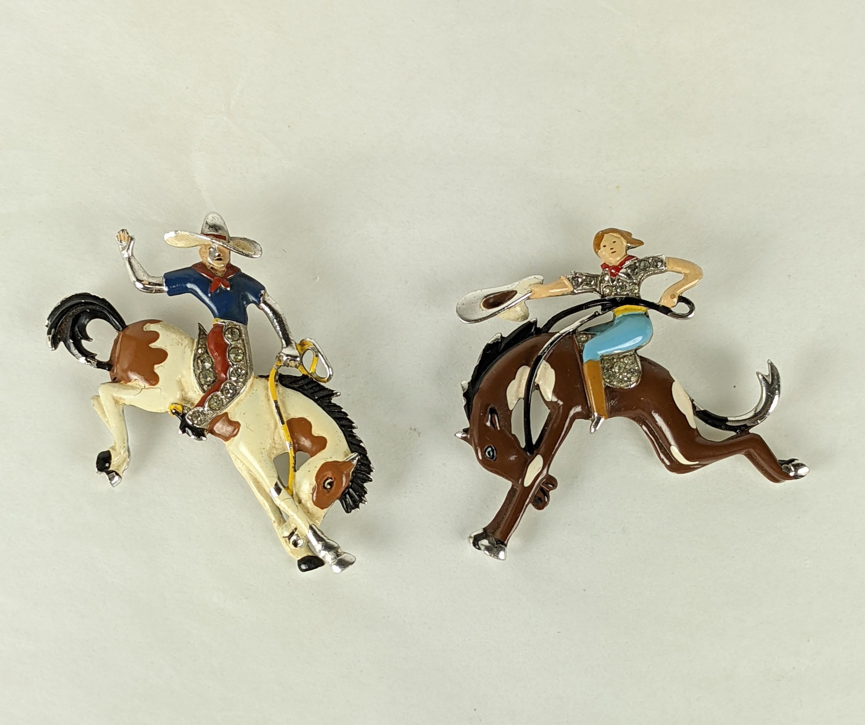 Women's or Men's Trifari Art Deco Rodeo Riders, Alfred Phillipe For Sale