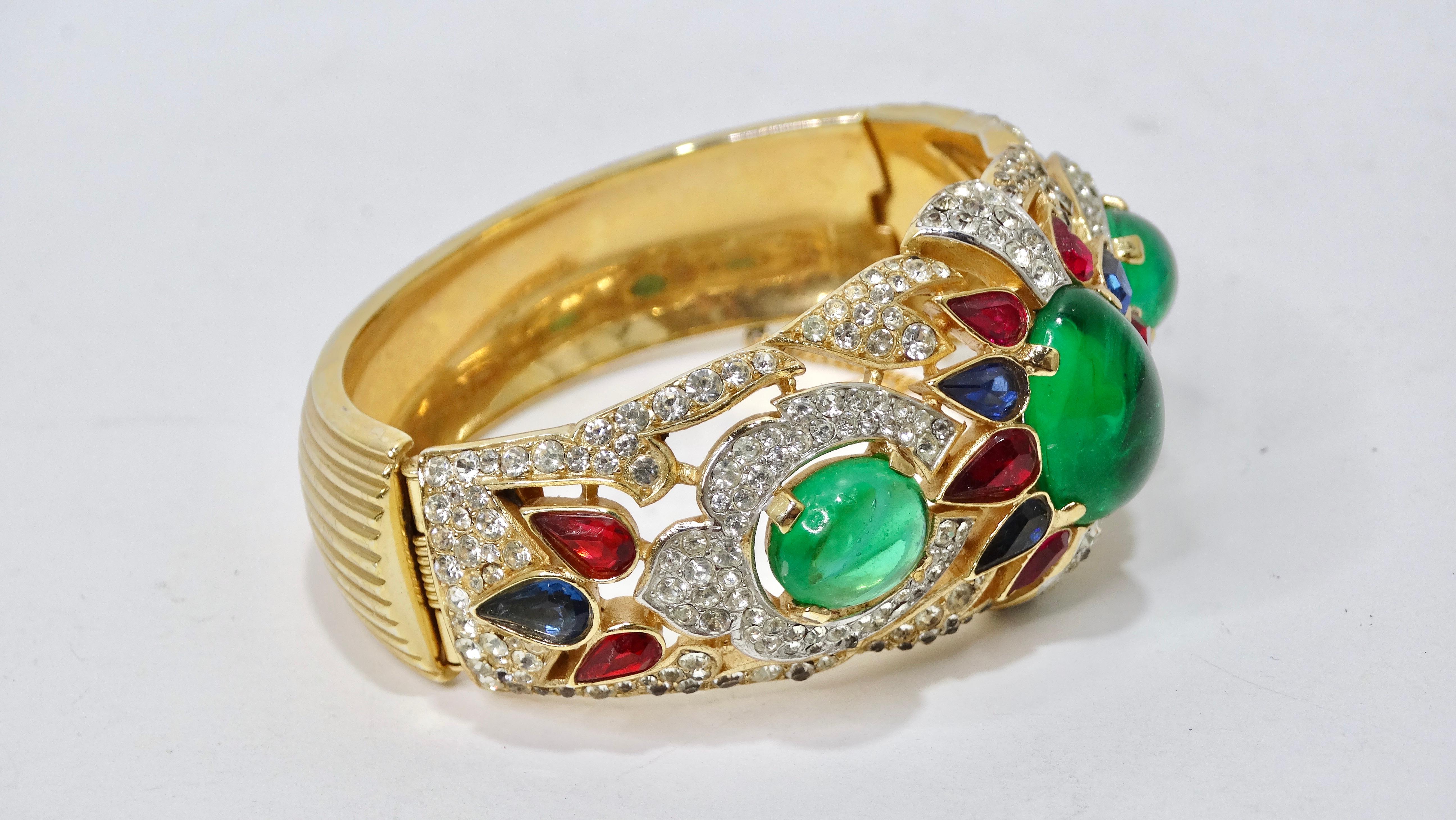 Trifari Bejeweled Hinged Bangle In Excellent Condition In Scottsdale, AZ