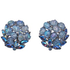 Trifari Blue Glass Earrings 1950's