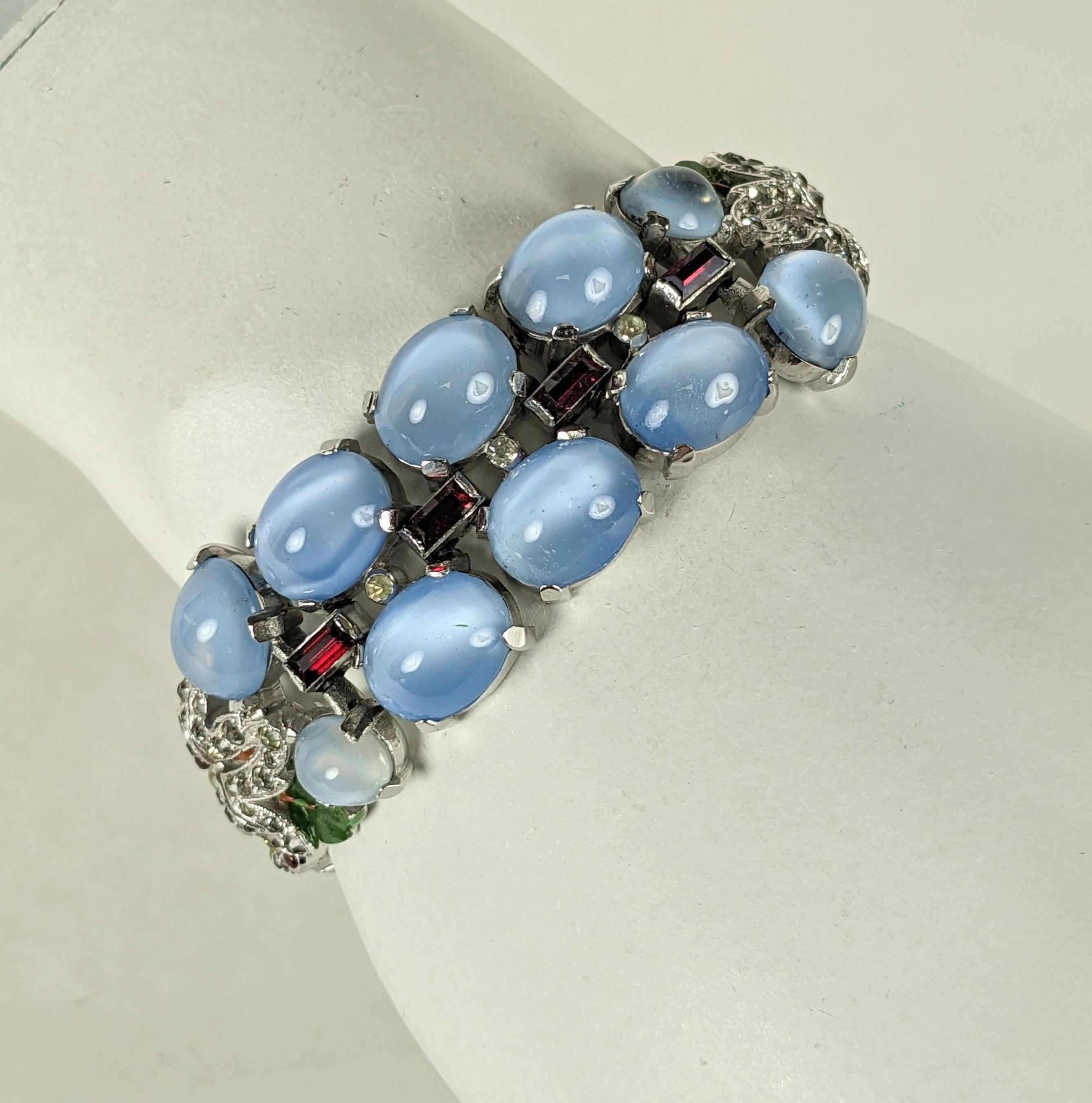 Trifari Blue Moonstone, Ruby and Enamel Deco Bracelet, Alfred Phillipe For Sale 4