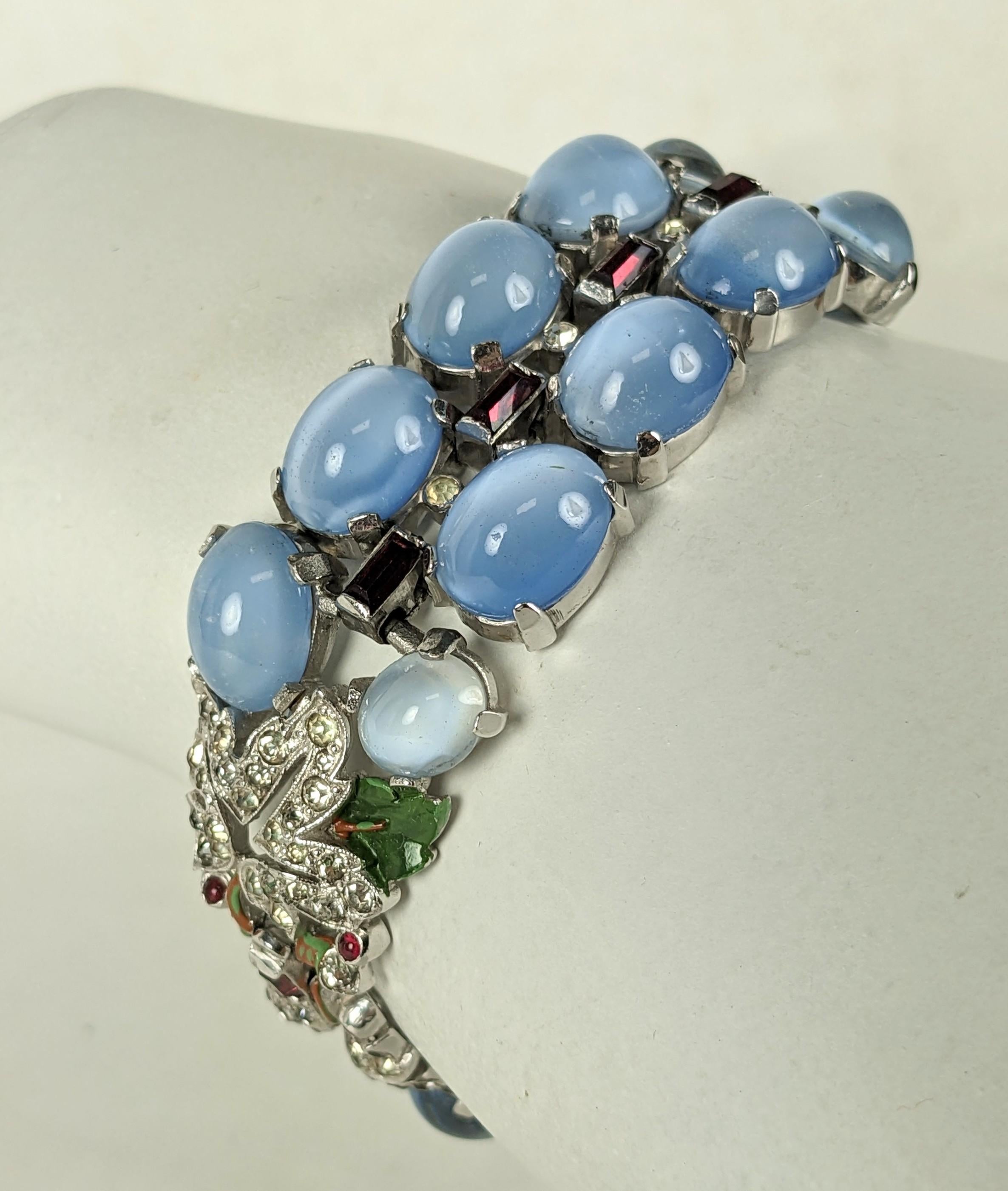 Trifari Blue Moonstone, Ruby and Enamel Deco Bracelet, Alfred Phillipe For Sale 5