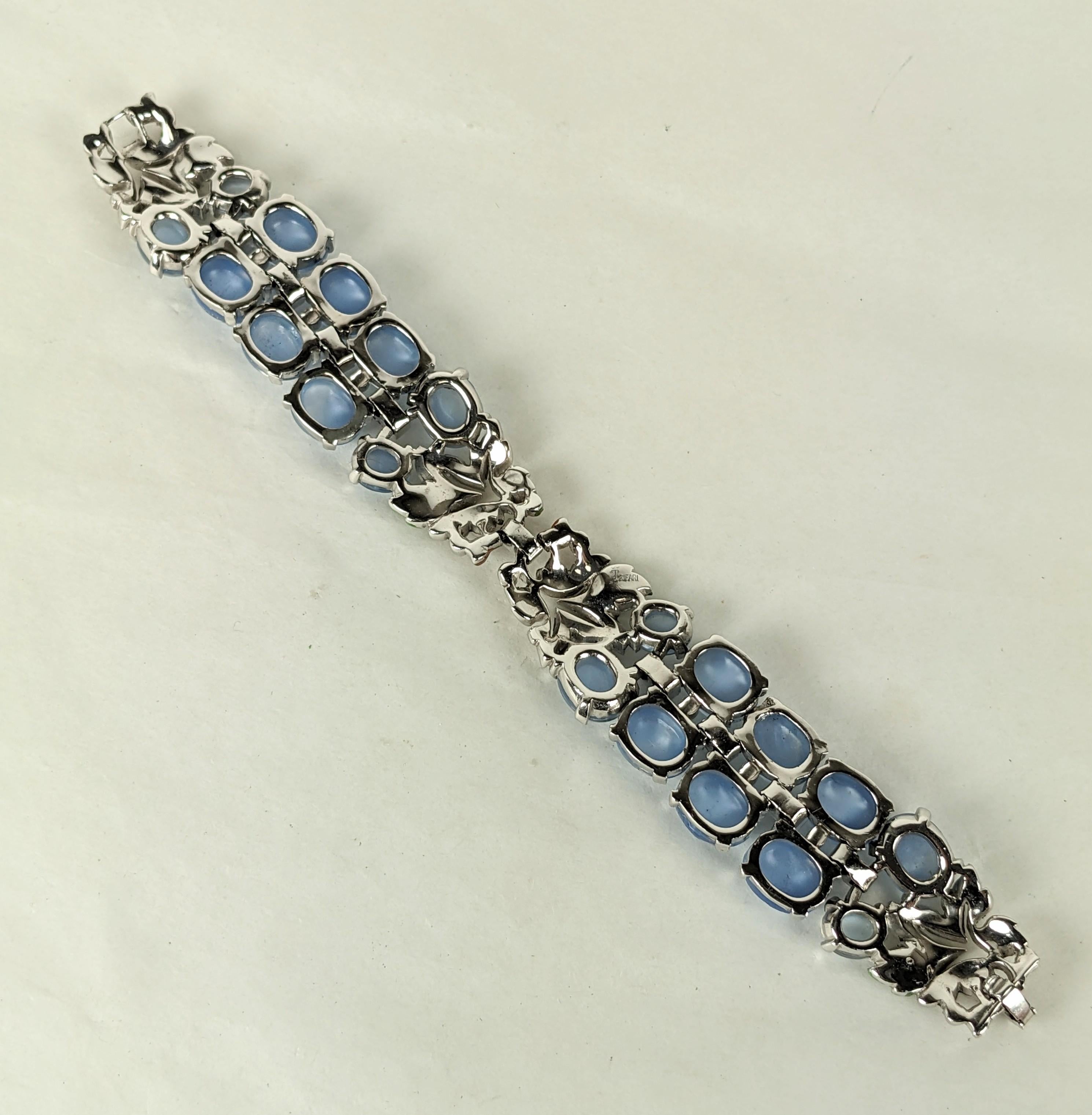 Women's Trifari Blue Moonstone, Ruby and Enamel Deco Bracelet, Alfred Phillipe For Sale