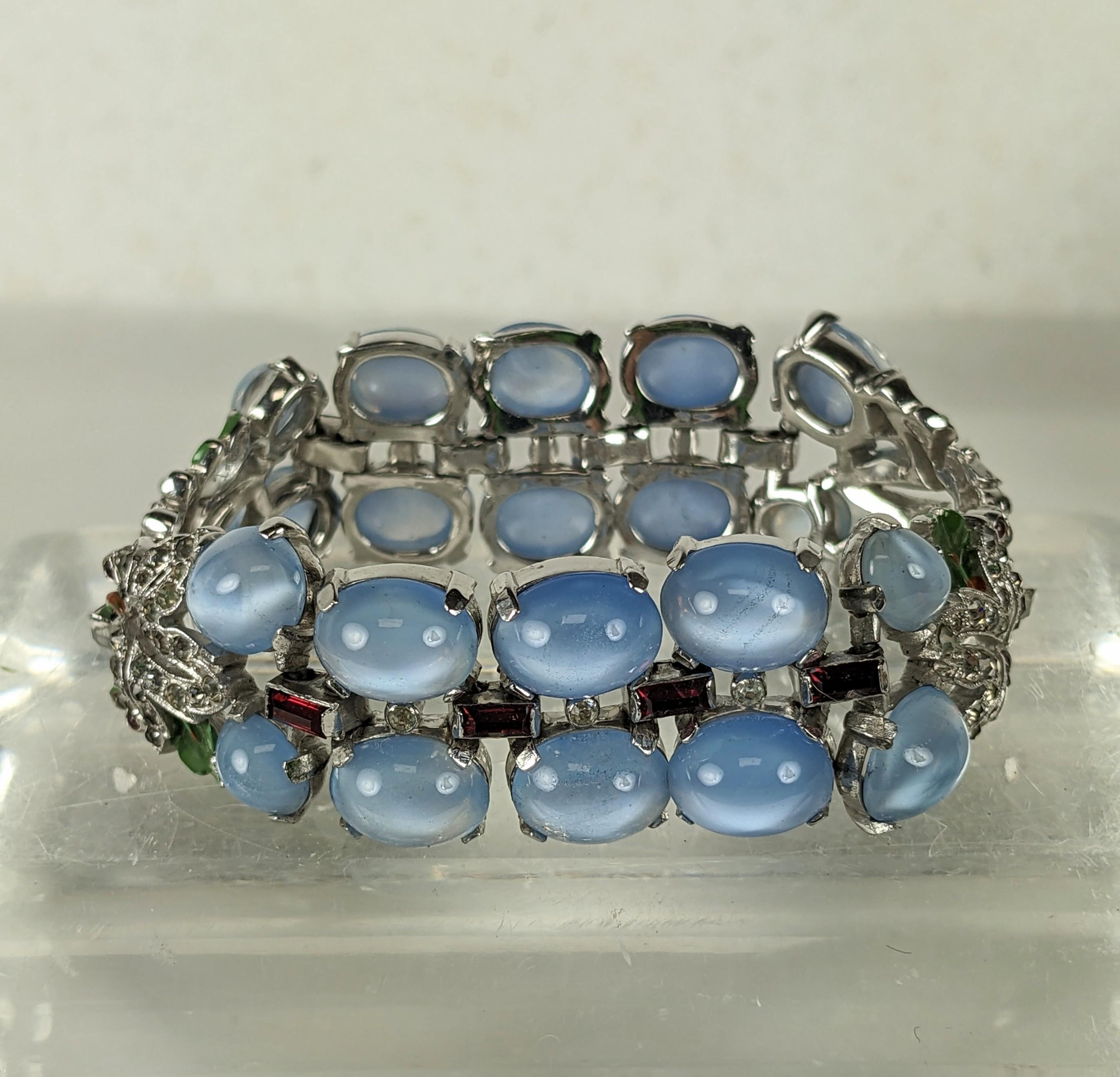 Trifari Blue Moonstone, Ruby and Enamel Deco Bracelet, Alfred Phillipe For Sale 1