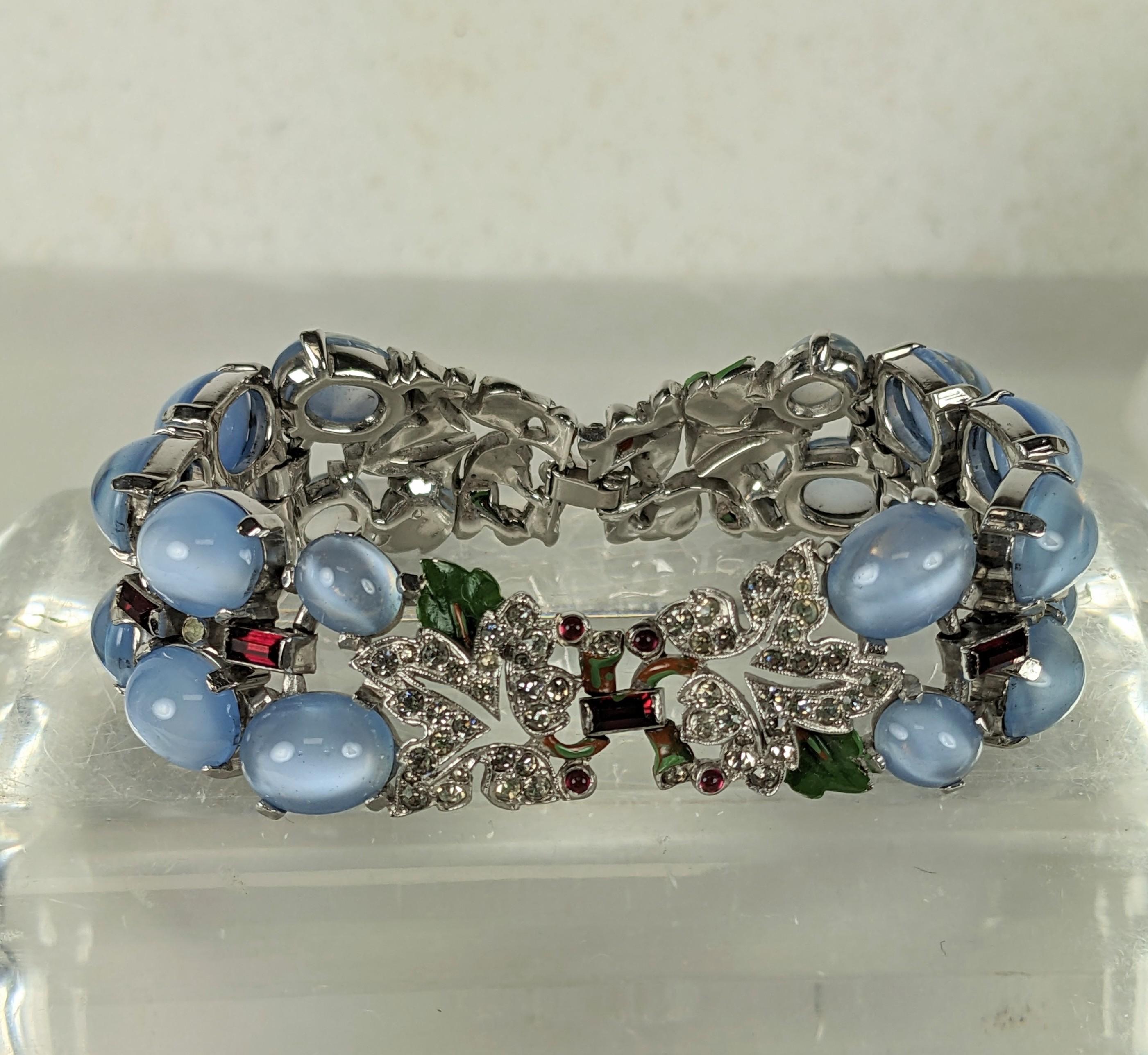 Trifari Blue Moonstone, Ruby and Enamel Deco Bracelet, Alfred Phillipe For Sale 2