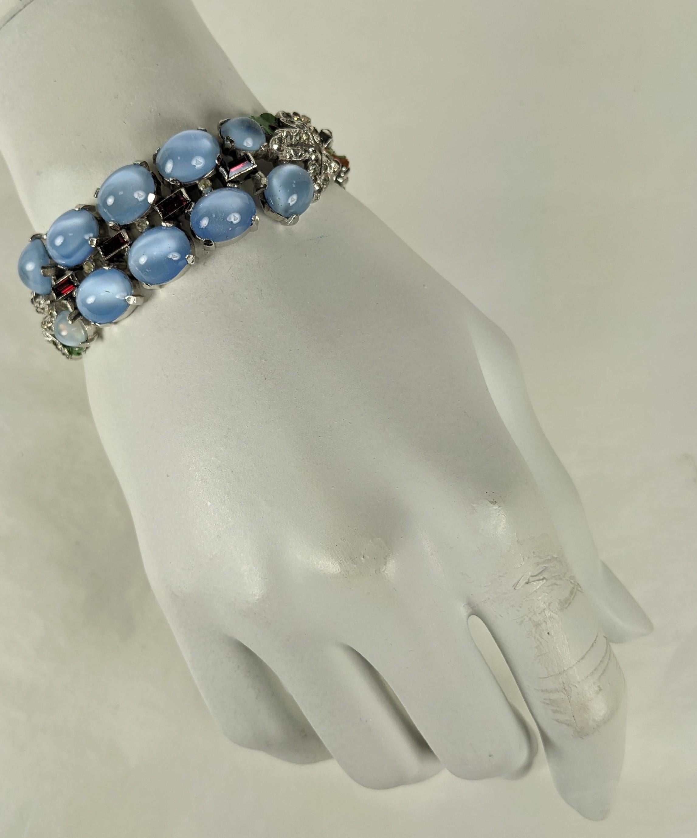 Trifari Blue Moonstone, Ruby and Enamel Deco Bracelet, Alfred Phillipe For Sale 3