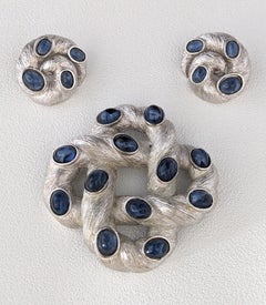 Trifari Brushed Silver and Sapphire Cab Suite