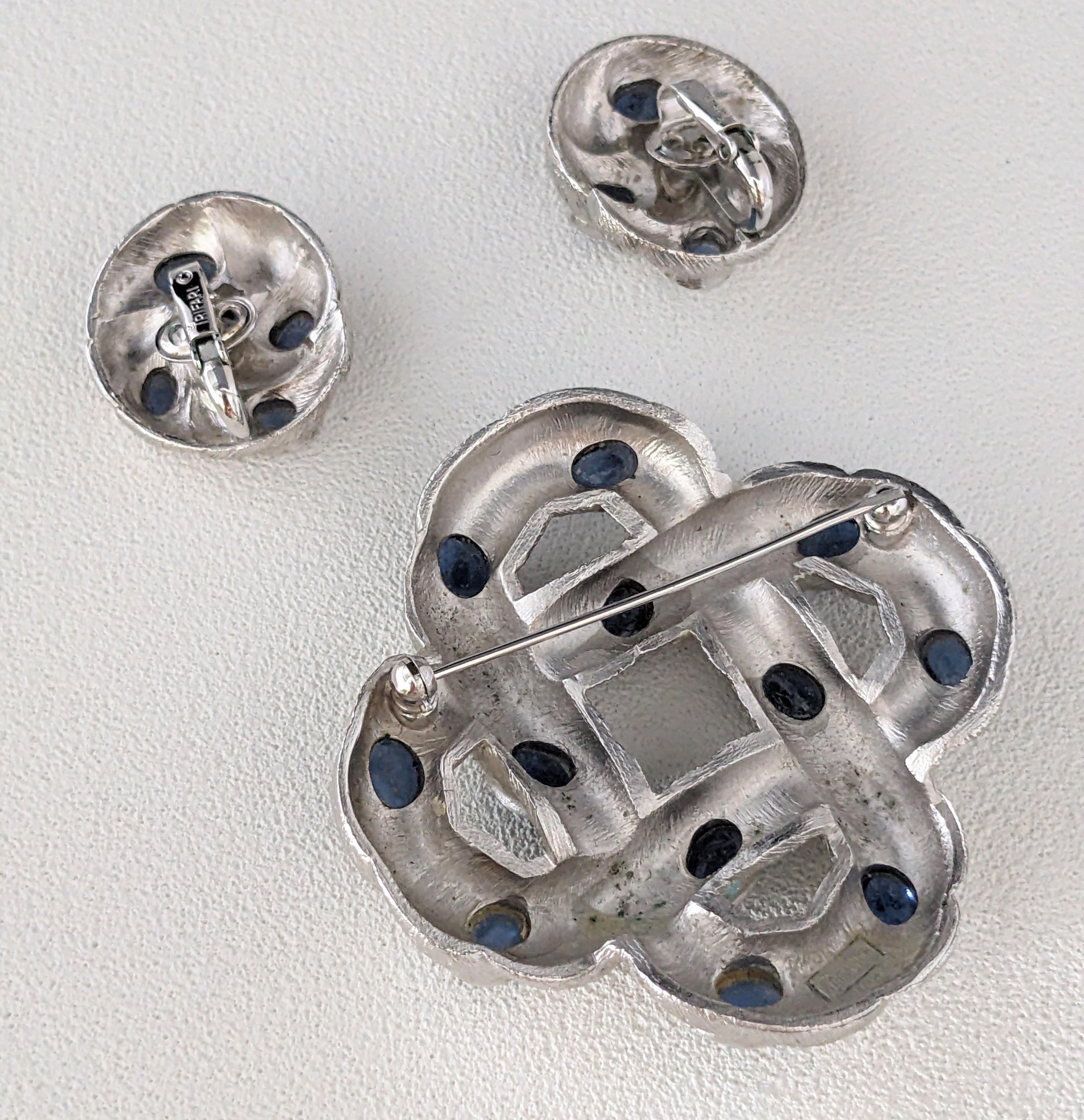 Women's or Men's Trifari Brushed Silver and Sapphire Cab Suite For Sale