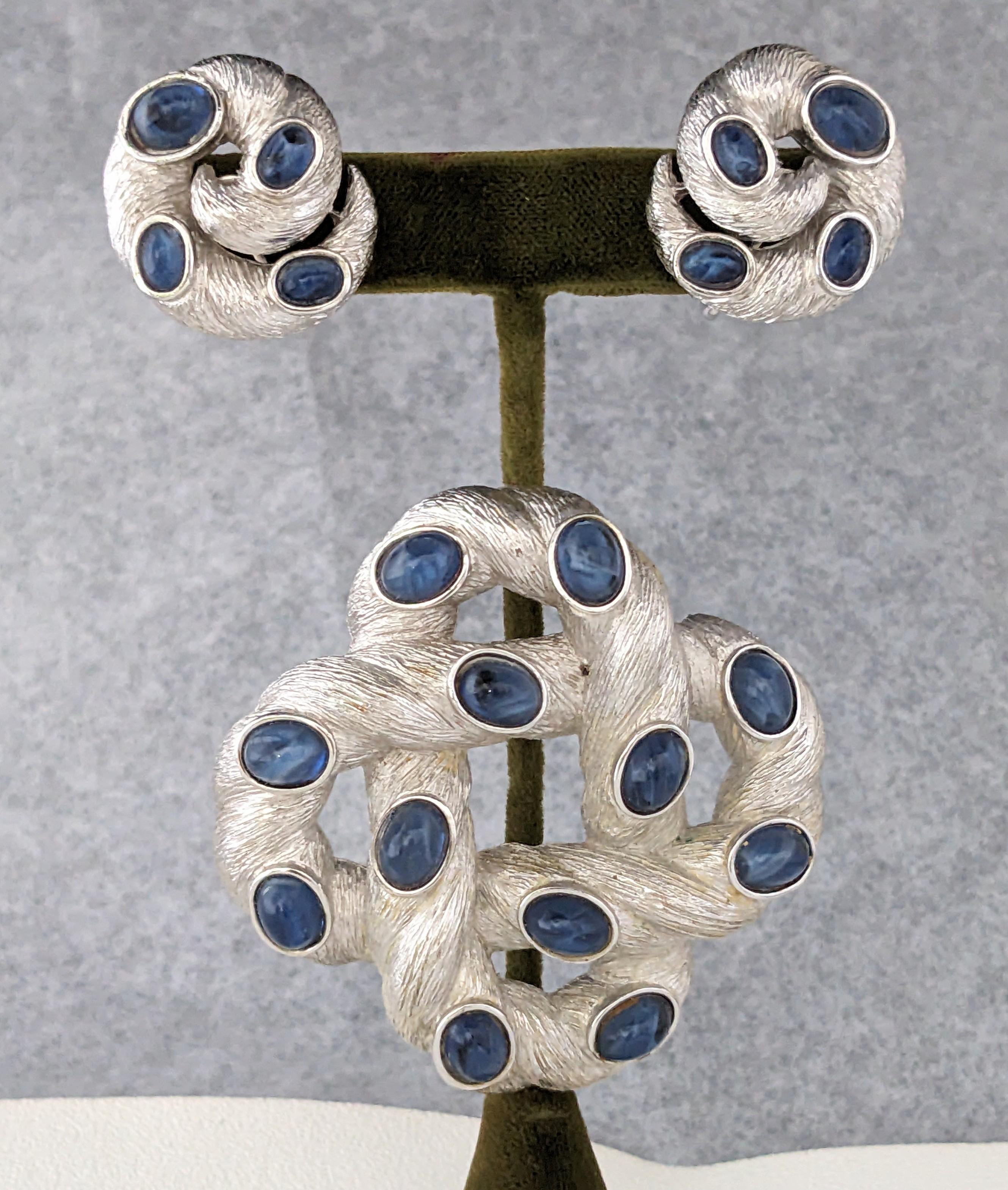 Trifari Brushed Silver and Sapphire Cab Suite For Sale 1