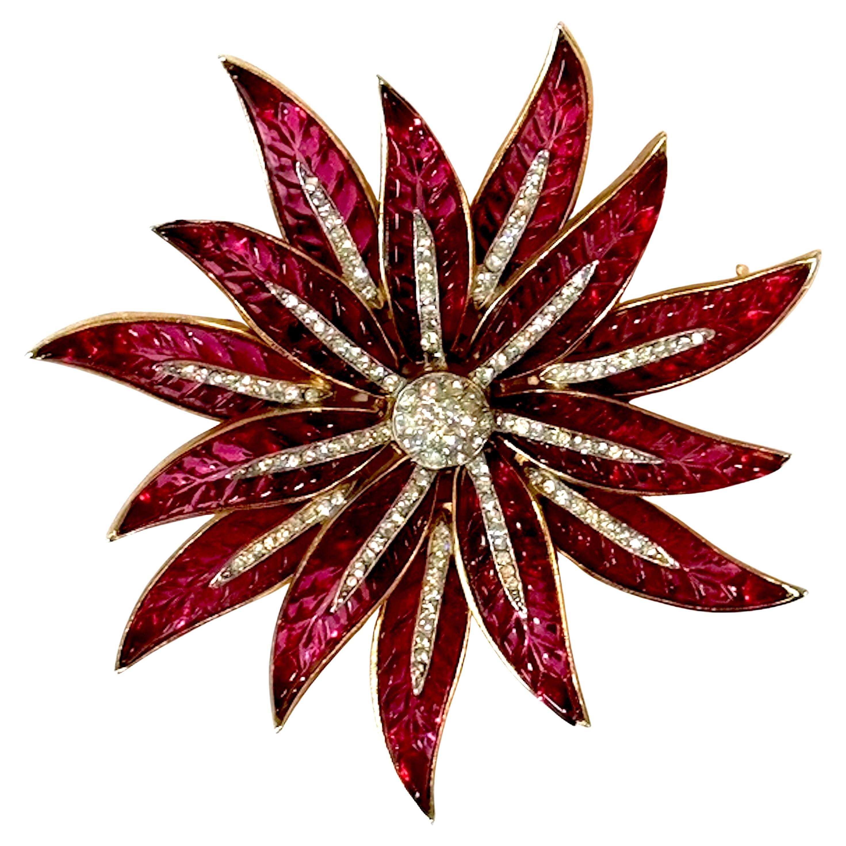 Trifari by Alfred Philippe 1950S Gold 
unsichtbar gesetzt Poinsettia Flower Pin