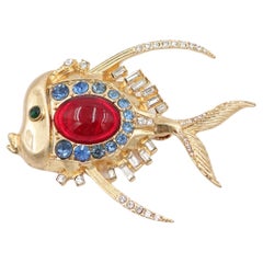 Trifari by Alfred Philippe Gold-Plated Sterling Silver Fish Brooch, Circa 1945