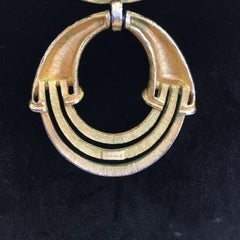 Trifari Circular Design Gold Tone Necklace with Round Snake Chain