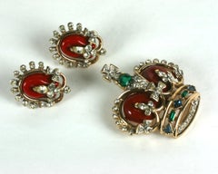 Trifari "Coronation Gems" Red Royal Crown Pin Set, Original Box