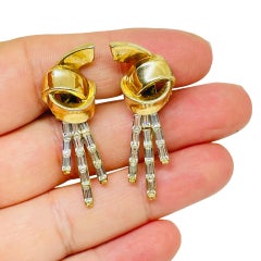 TRIFARI Krone ALFRED PHILIPPE Vintage signiert Gold Ton Strass Clip Ohrringe