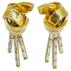 TRIFARI Krone ALFRED PHILIPPE Vintage signiert Gold Ton Strass Clip Ohrringe