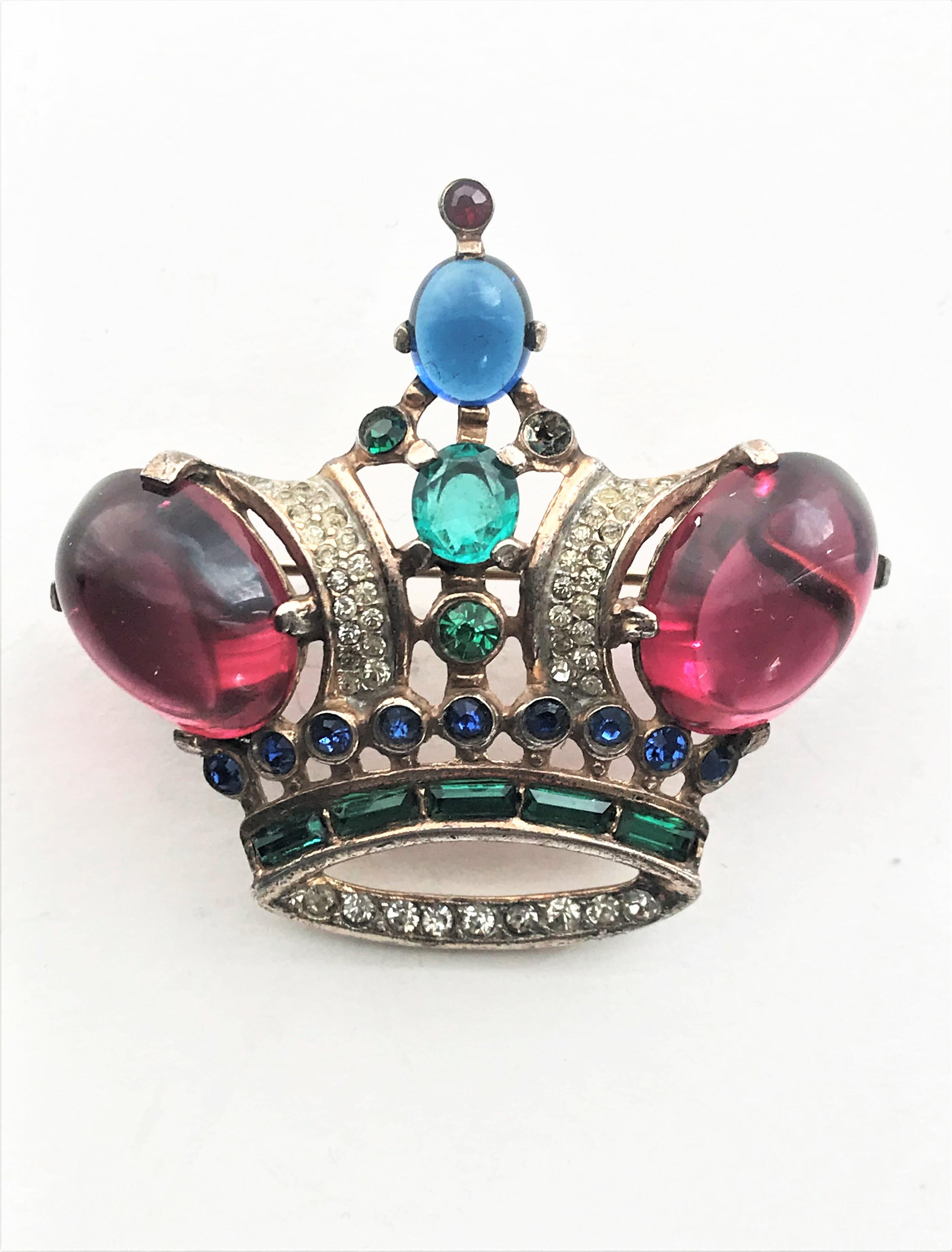  Trifari crown brooch designed by Alfred A Philippe 1940 vermeil sterling silver In Excellent Condition In Stuttgart, DE