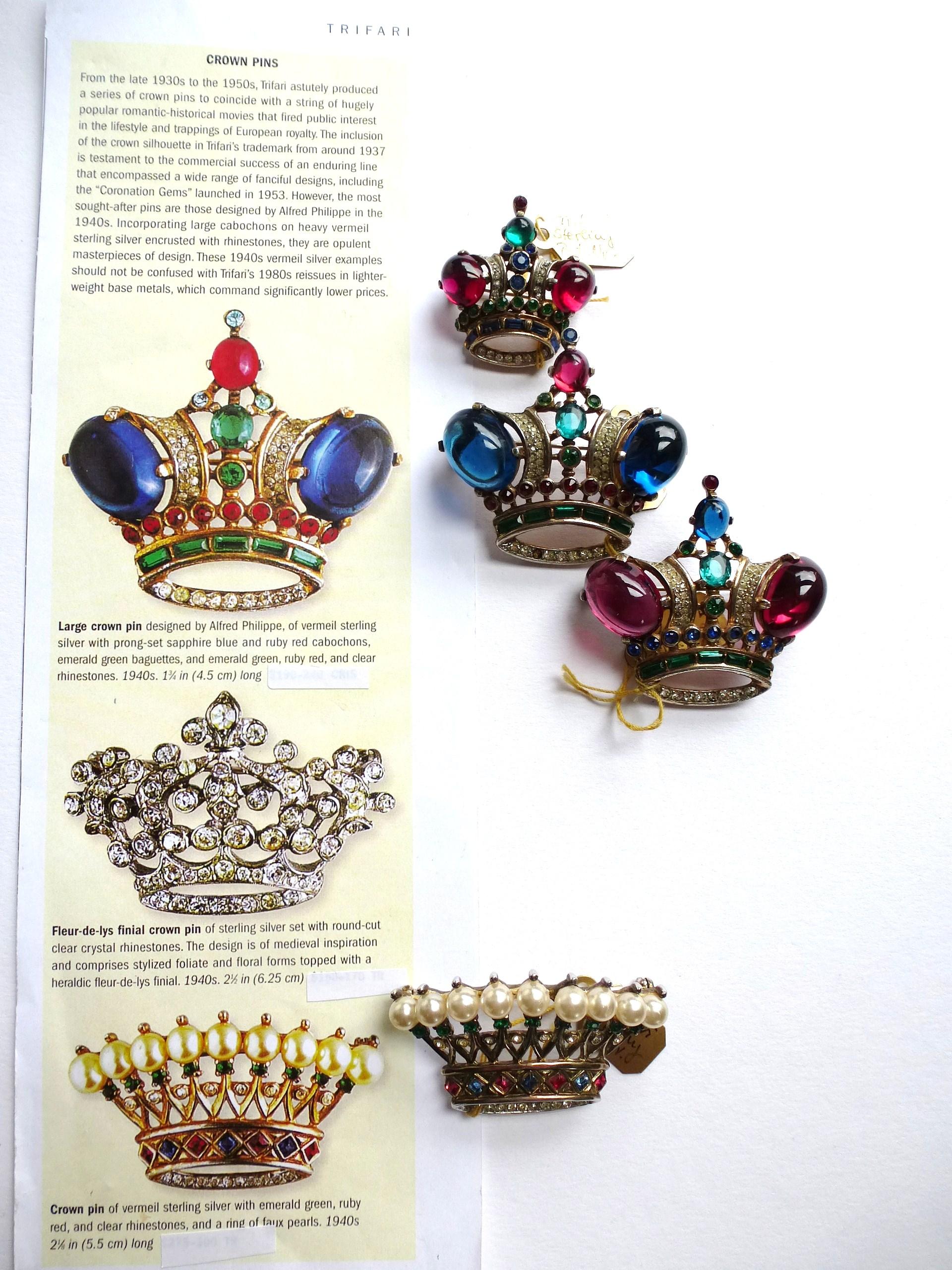 Trifari crown brooch designed by Alfred Philippe of vermeil sterling silver In New Condition In Stuttgart, DE