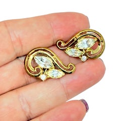 TRIFARI crown gold tone rhinestone designer clip on earrings