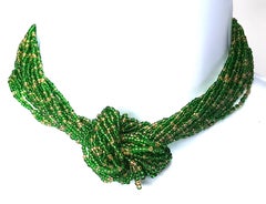 Art Deco Trifari Alfred Philippe Glass Bead 20 Strand Green Gold Necklace 1930s