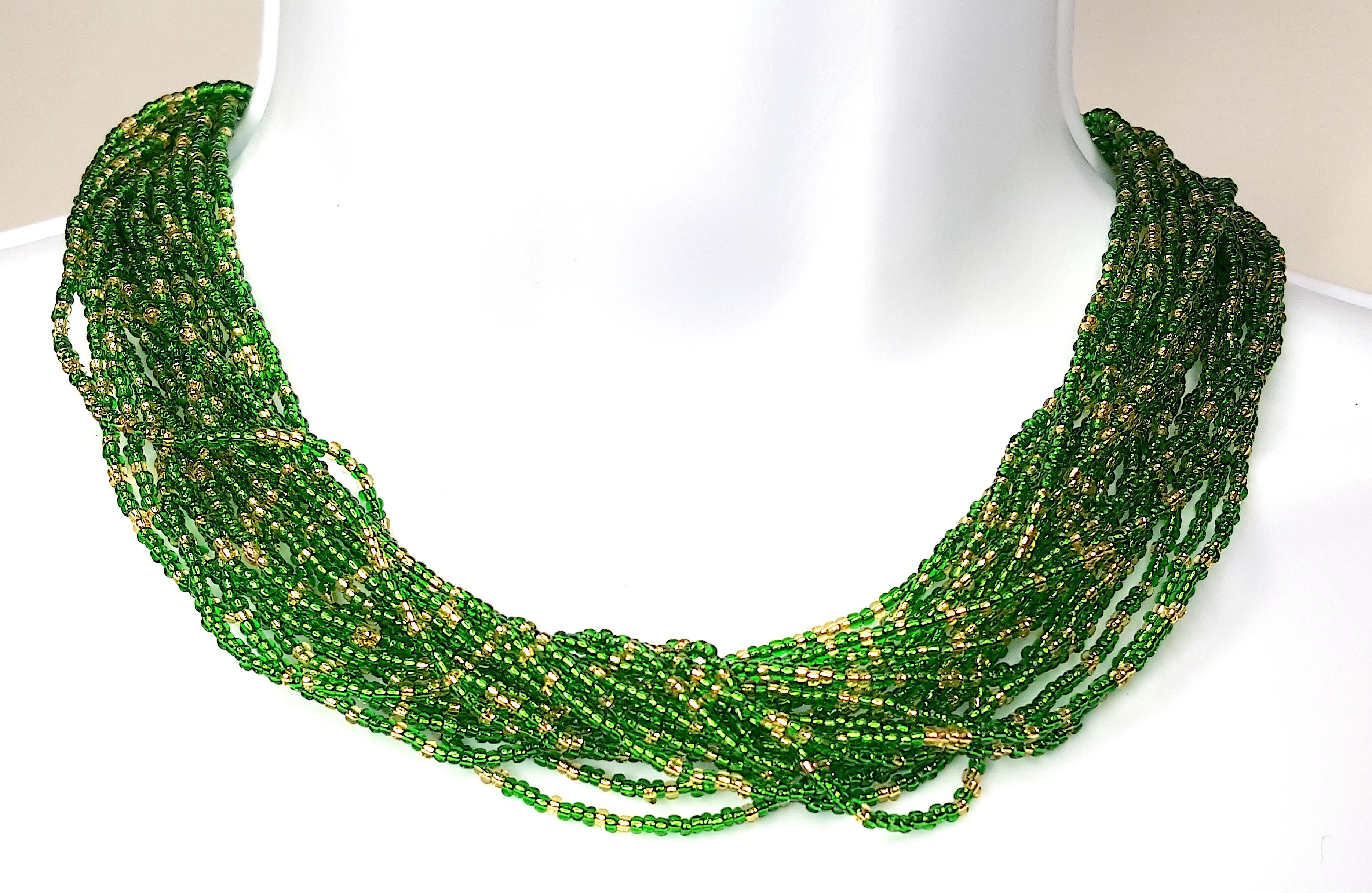 Trifari AlfredPhilippe Art Deco Jade&GoldGlas MicroBead 20strang Halskette (Art déco) im Angebot