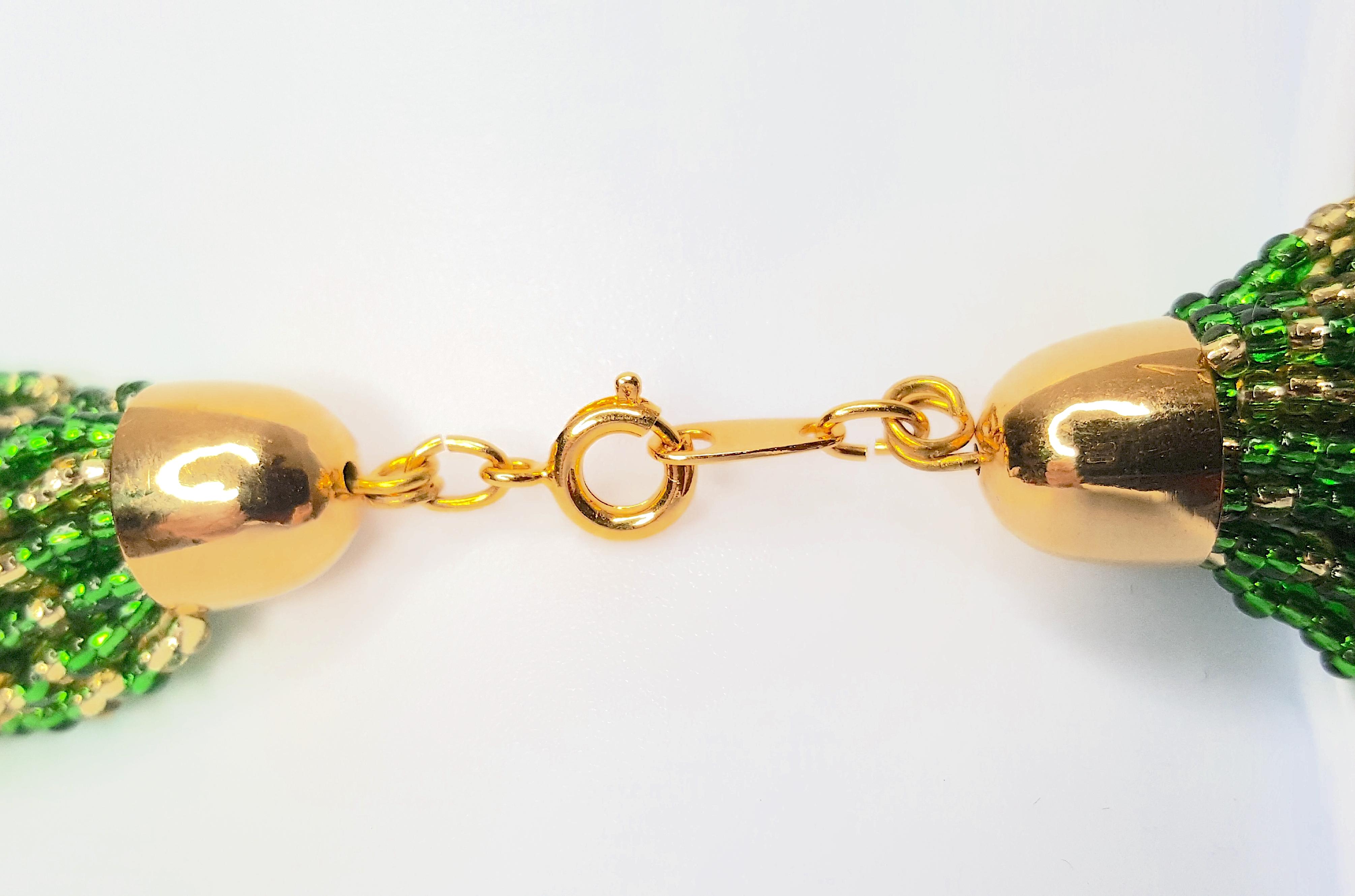 Trifari AlfredPhilippe Art Deco Jade&GoldGlas MicroBead 20strang Halskette (Perle) im Angebot