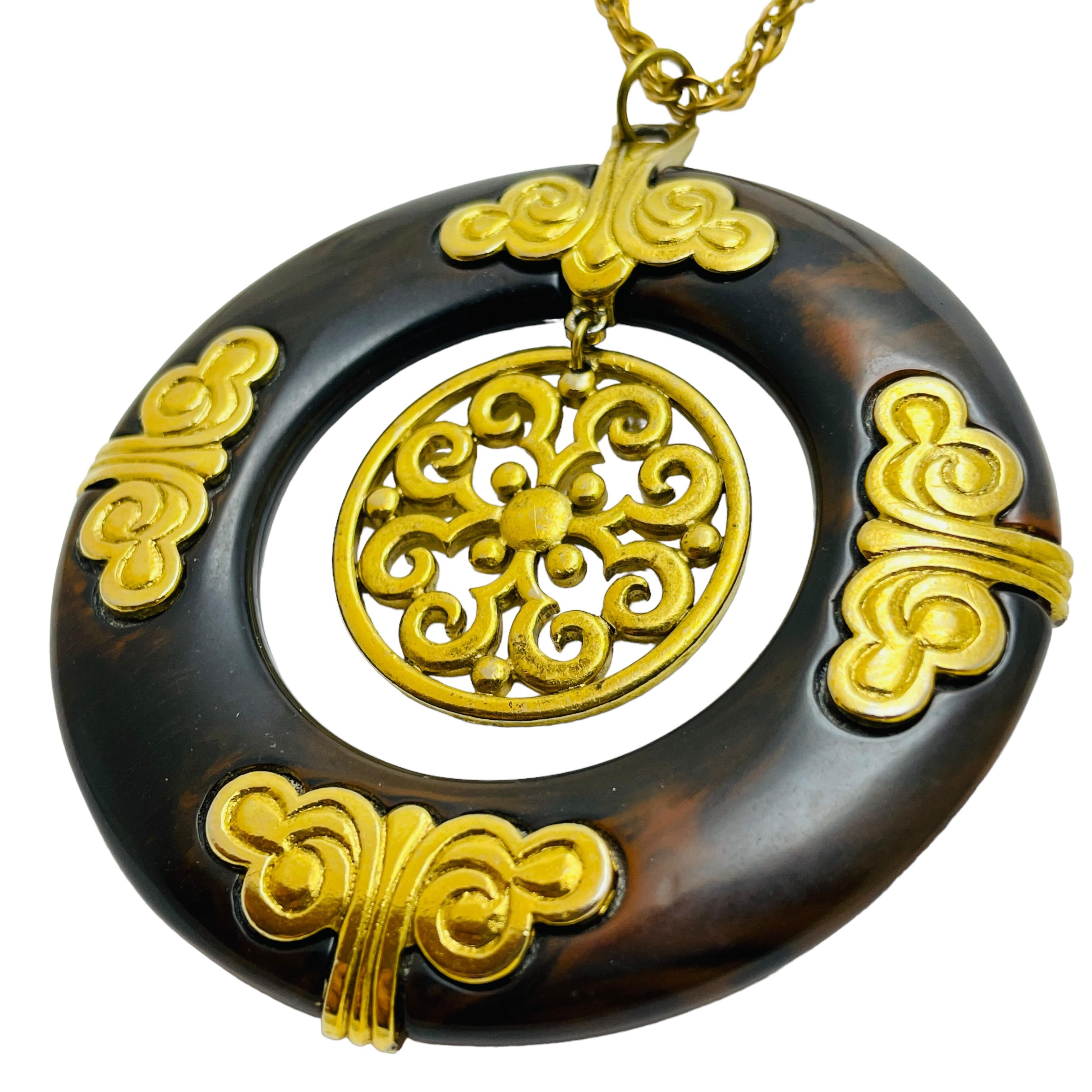 TRIFARI crown signed gold lucite massive pendant designer runway necklace 2