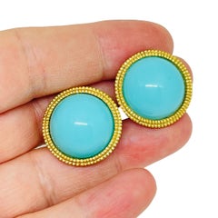 TRIFARI corona firmada tono de oro de imitación turquesa diseñador clip en pendientes