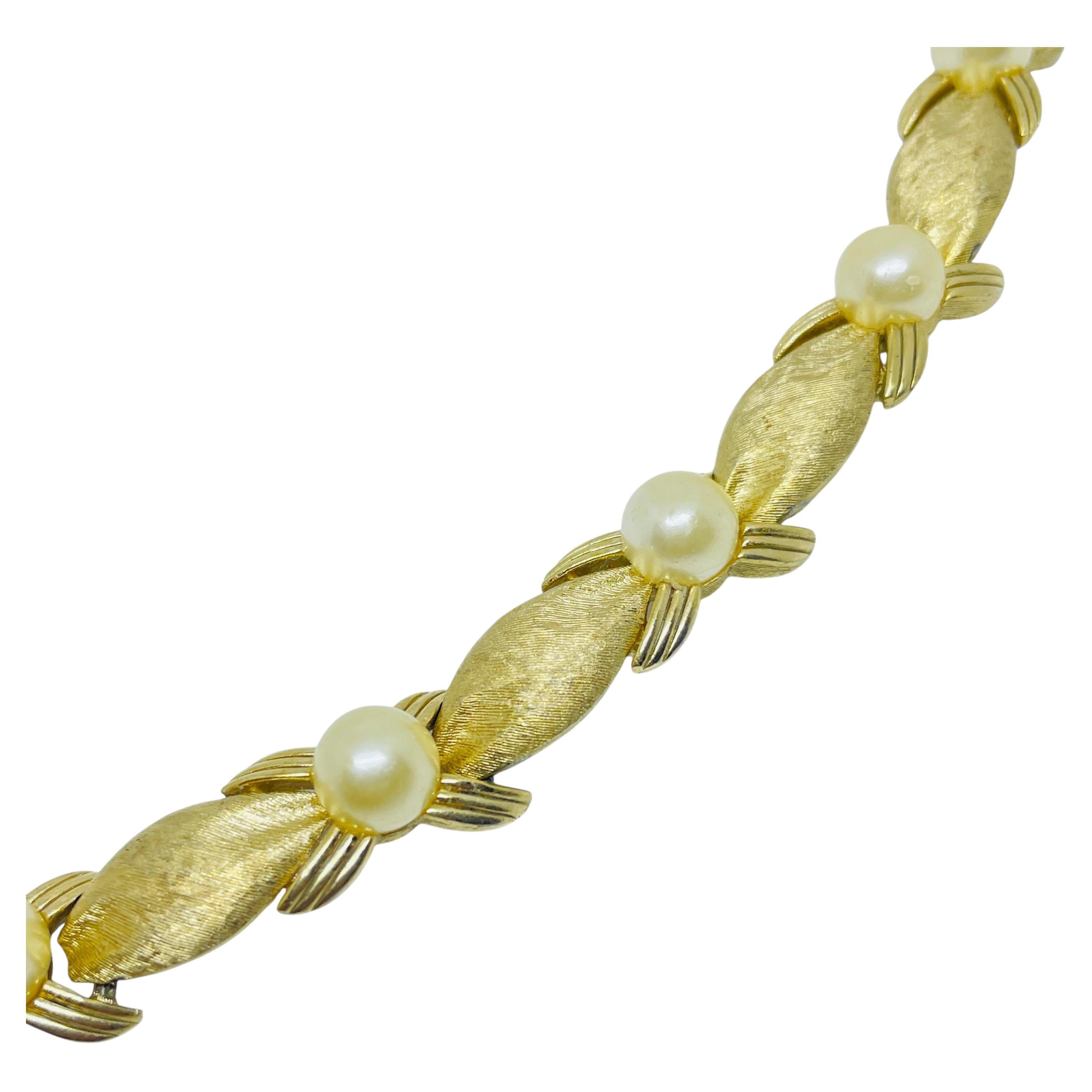 TRIFARI crown signed gold tone pearl designer bracelet