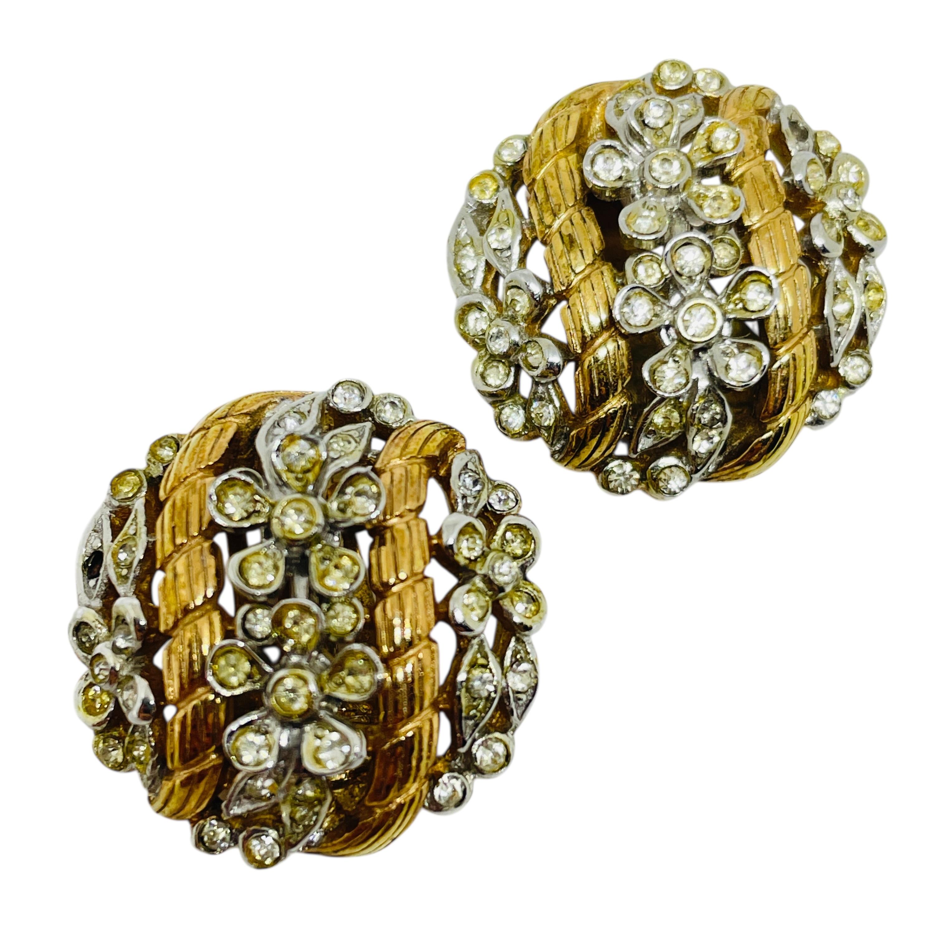 TRIFARI Krone signiert Gold Ton Strass Designer Clip auf Ohrringe