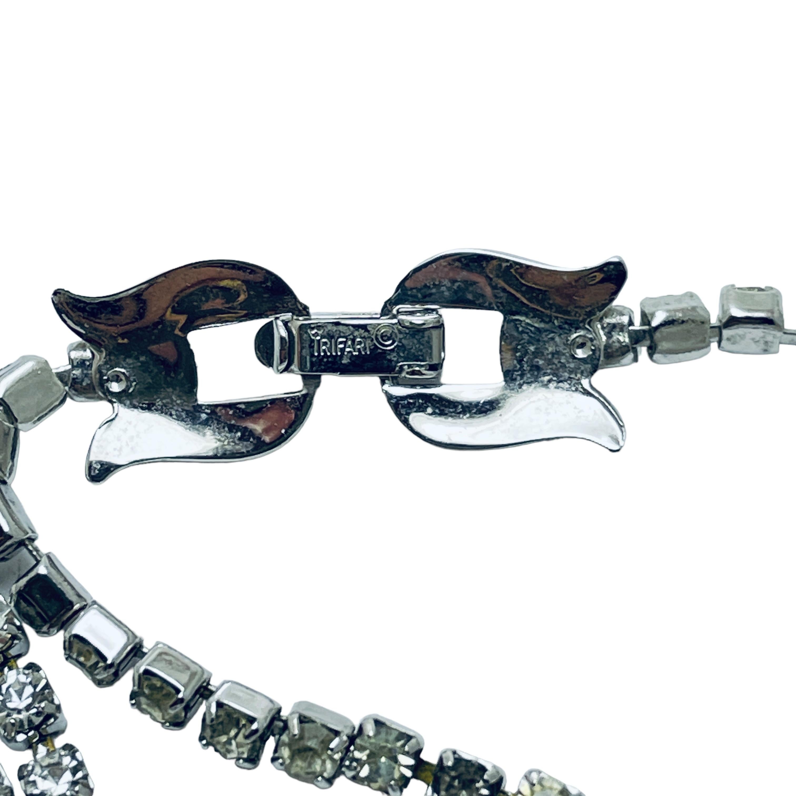 Trifari couronne signée argent noir moderniste strass collier de défilé de designer Bon état - En vente à Palos Hills, IL