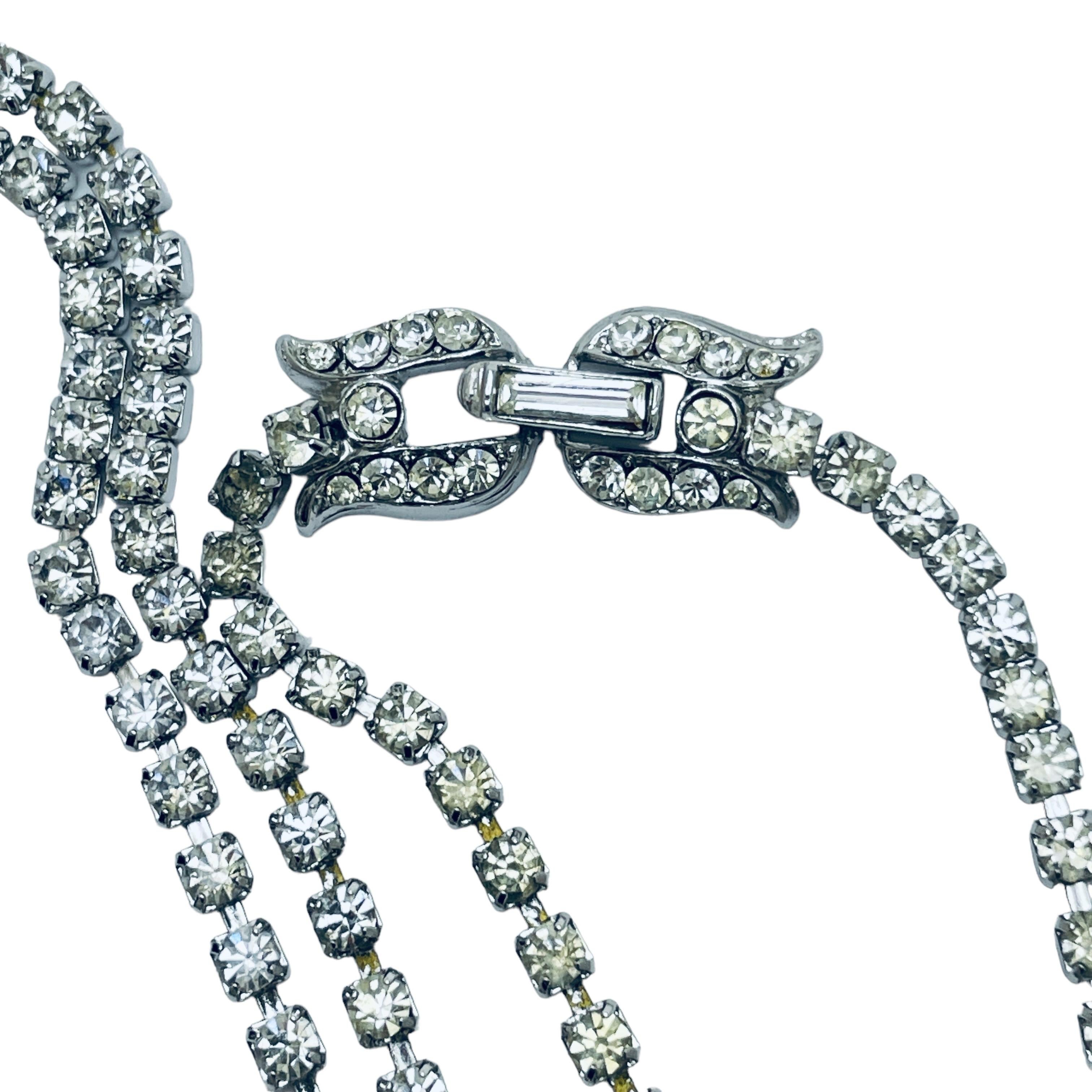 Trifari couronne signée argent noir moderniste strass collier de défilé de designer en vente 1