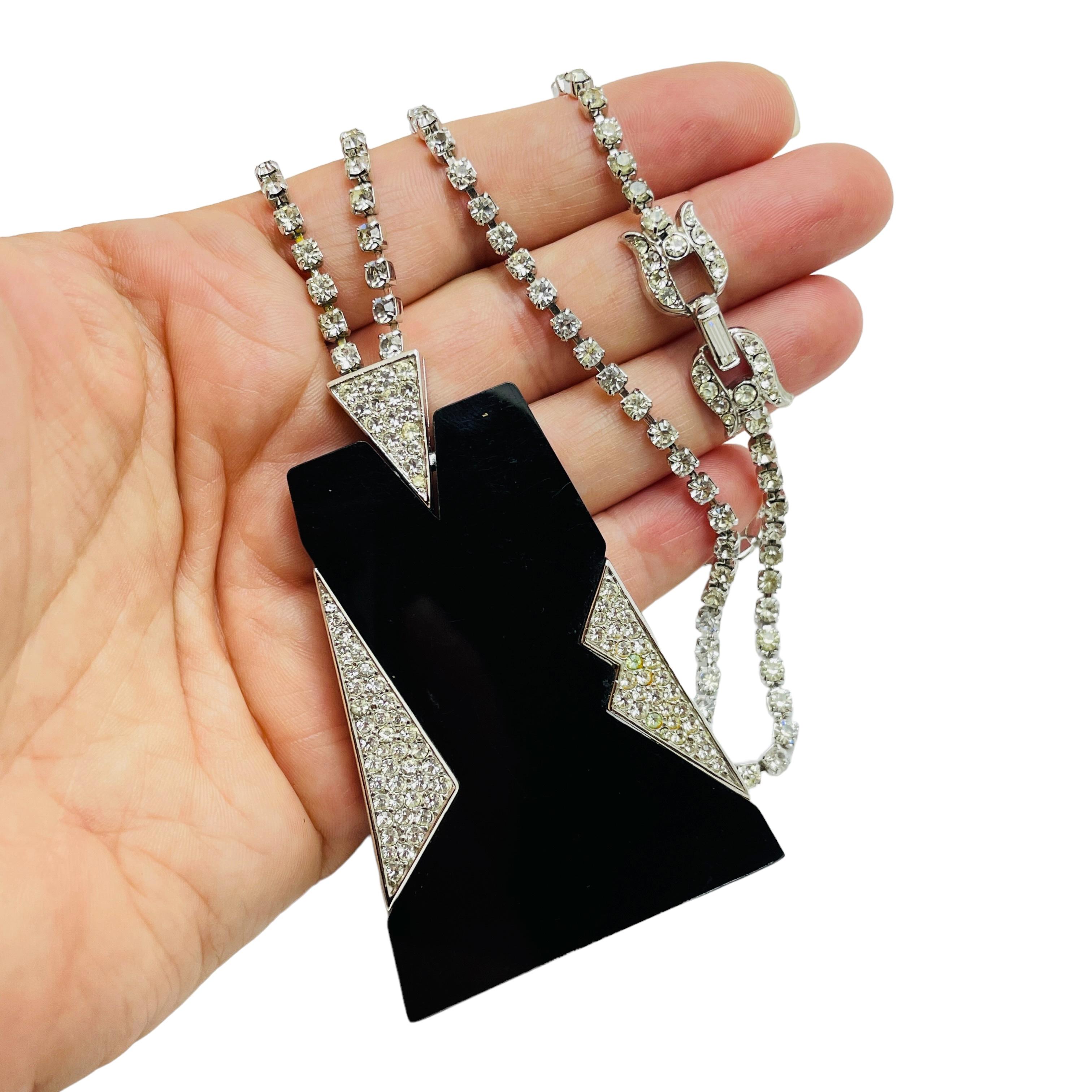 Trifari couronne signée argent noir moderniste strass collier de défilé de designer en vente 3