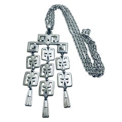 TRIFARI crown signed silver modernist vintage designer necklace