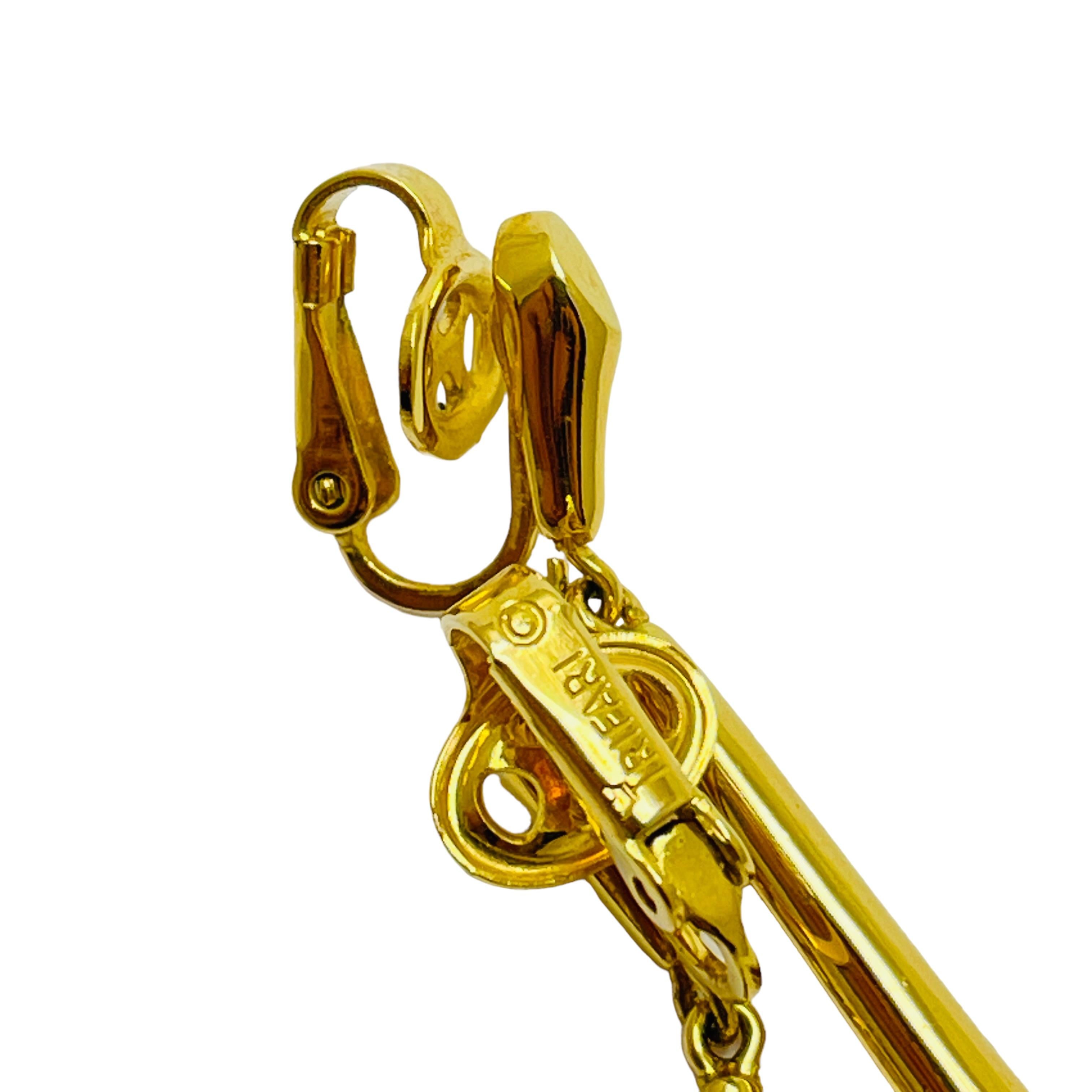 Orecchini a clip firmati Trifari corona d'oro d'epoca in bambù In condizioni buone in vendita a Palos Hills, IL