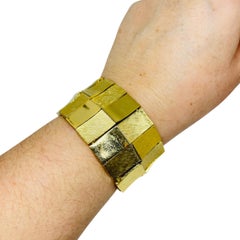 TRIFARI crown signed vintage gold tone massive stretch designer link bracelet