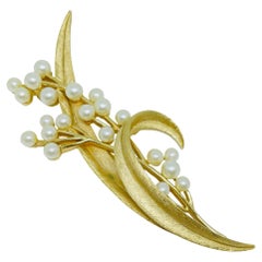 Trifari corona firmata vintage tono oro perle fiore spilla designer