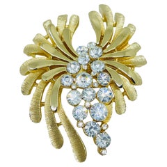 Trifari corona firmata vintage con strass tono oro spilla di design