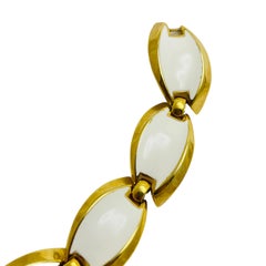 TRIFARI crown signed vintage gold white enamel designer bracelet