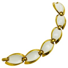 TRIFARI crown signed Vintage gold white enamel designer bracelet 