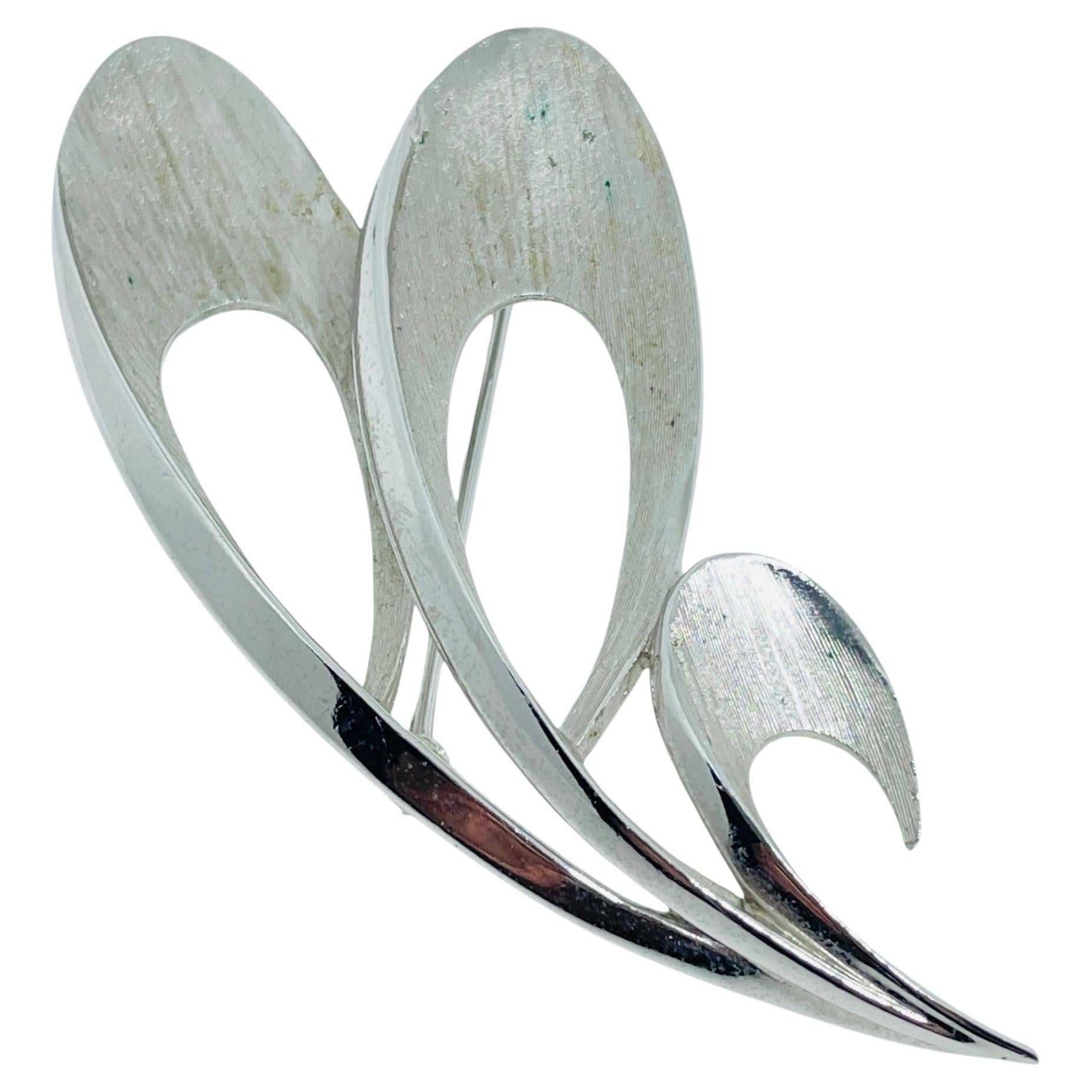 TRIFARI crown signed vintage silver tone designer brooch