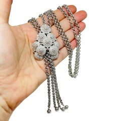 TRIFARI couronne signée vintage chaîne pendentif ton argent collier de créateur