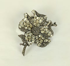 Trifari Crystal and Smoke Flower Brooch