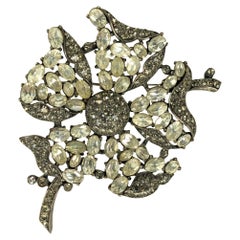 Trifari Crystal and Smoke Flower Brooch
