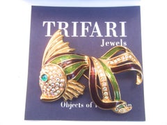 Trifari Crystal Enamel Fish Brooch in Box circa 1997