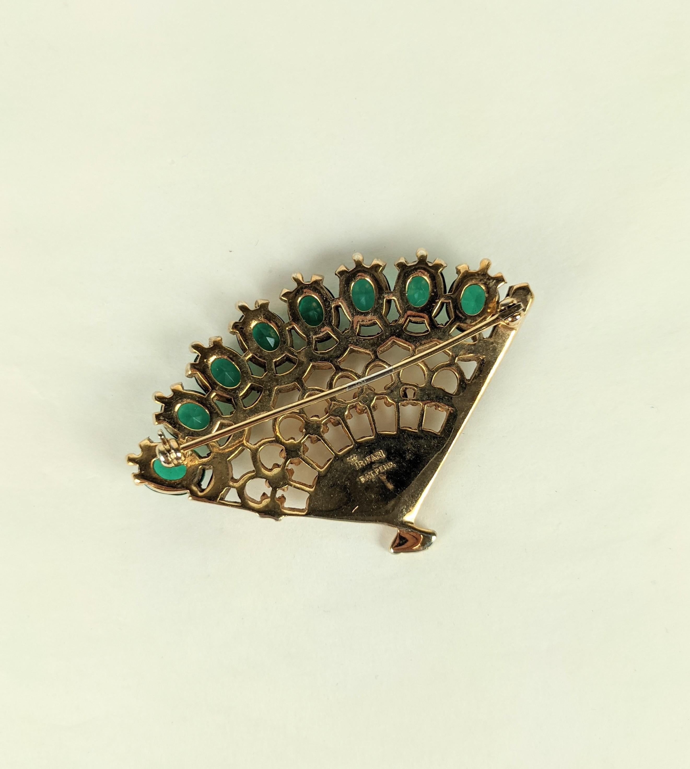 Art Deco Trifari Emerald Eugenie Fan Brooch