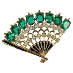 Trifari Emerald Eugenie Fan Brooch