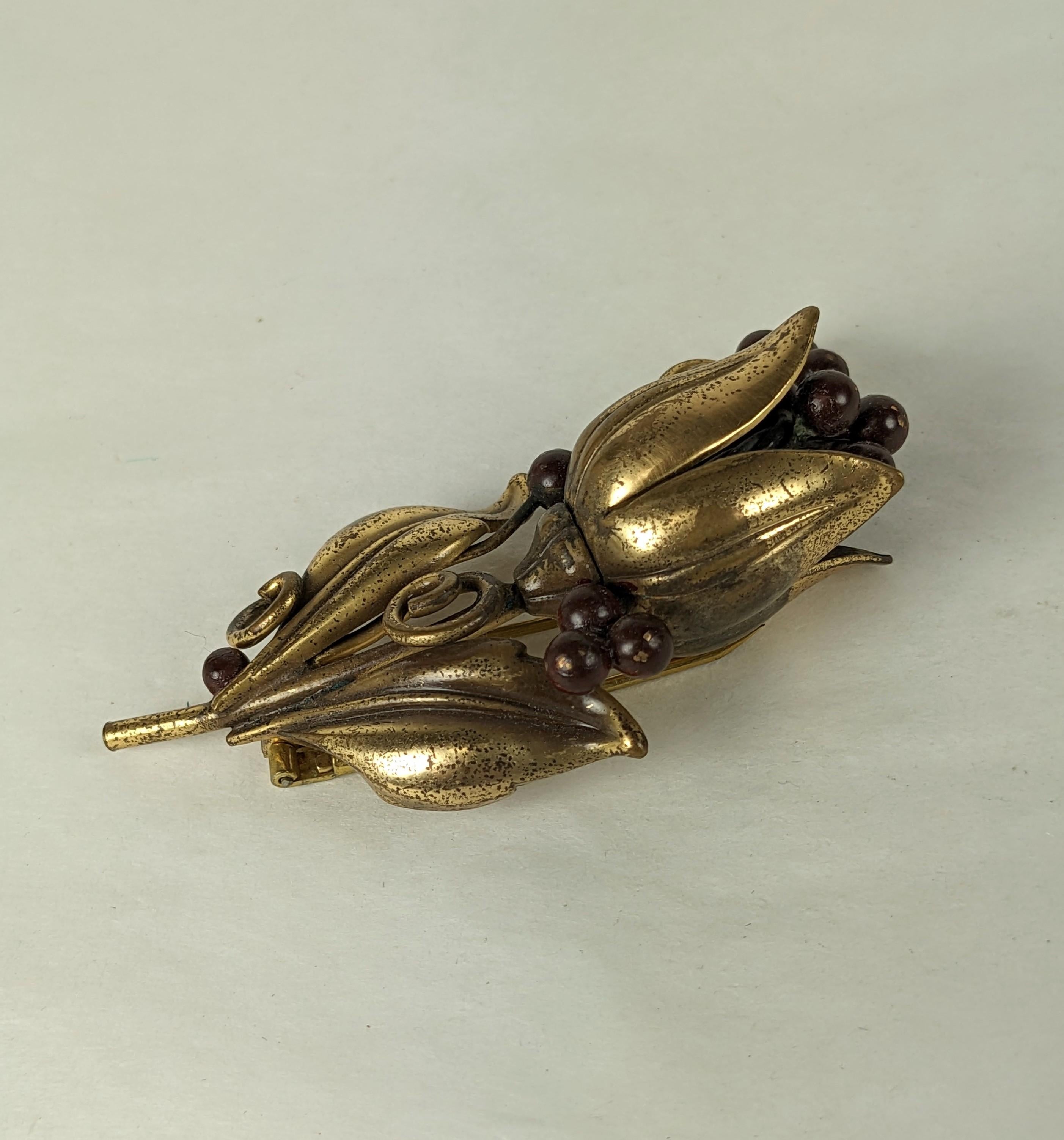 Art Deco Trifari Enamel Bellflower Clip Brooch For Sale