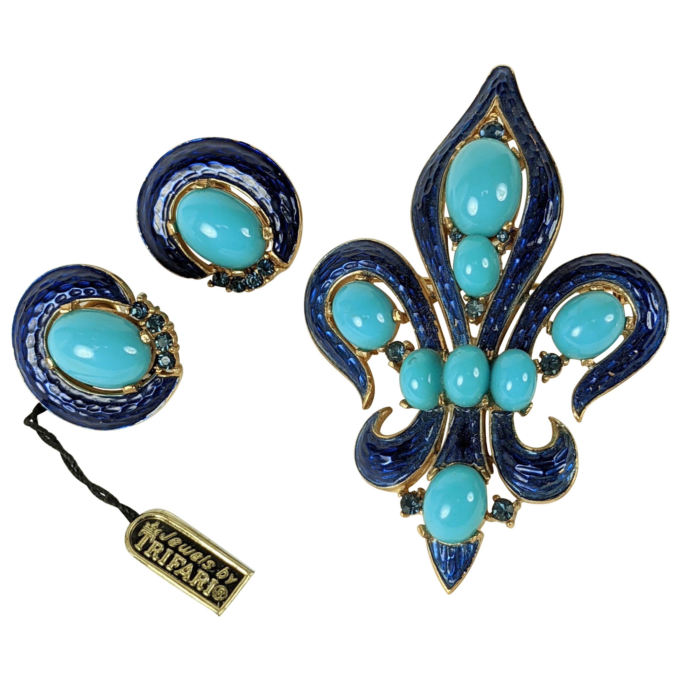 Trifari Enamel Fleur de Lis Set